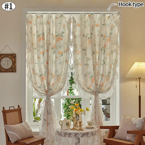 rideaux floral translucides champêtre romantique salon chambre polyester blanc cassé rose vert orange