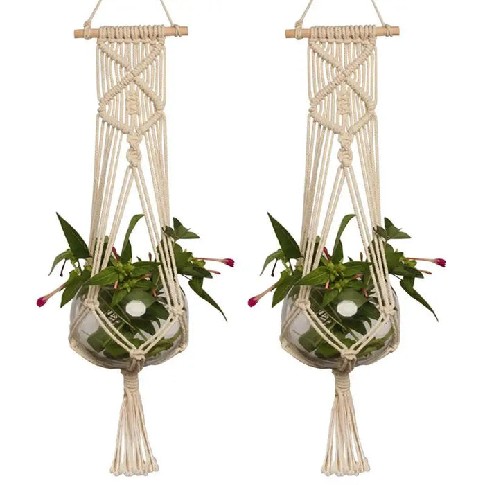 Cintre macramé fait main violet pour plante suspendue