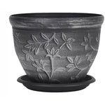 pots fleurs noirs classiques gravures feuilles fleurs plateau drainage visible
