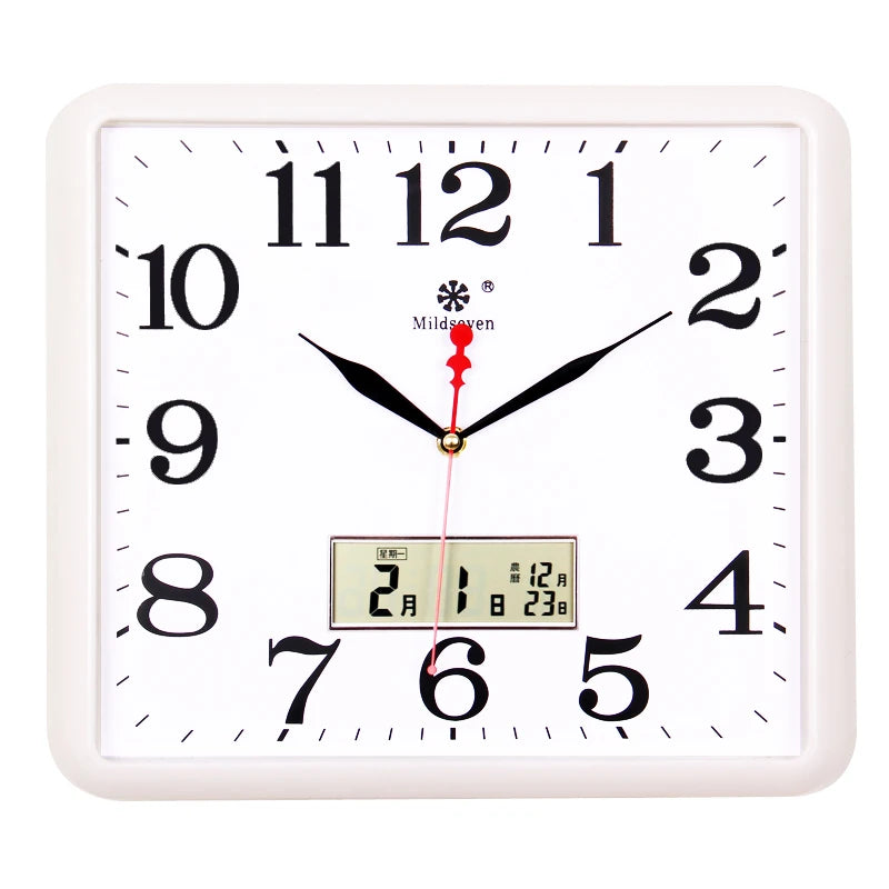 horloge murale carrée quartz aiguille classique cadre marron cadran blanc salon cuisine decoration murale