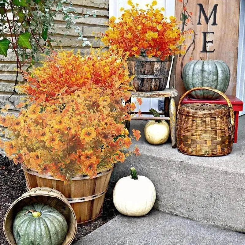 bouquet fleurs artificielles automnales decoration intérieure thanksgiving décoration maison vase feuilles nature orange jaune