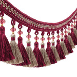 ruban franges rouge bordeaux beige clair decoratif textile maison bordure pompons 11cm