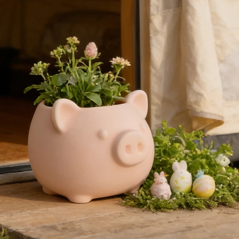 pot fleurs forme cochon rose post it lapins pâques succulentes mignon décoration table balcon
