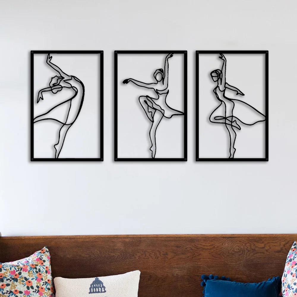 décoration intérieure plaque métal silhouette danseuse minimaliste noirs set pièces