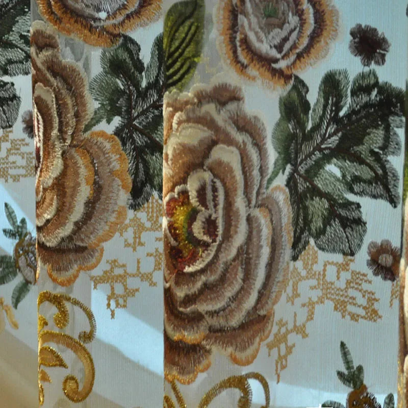 rideaux floral vert foncé motifs végétaux broderies semi transparents baroque