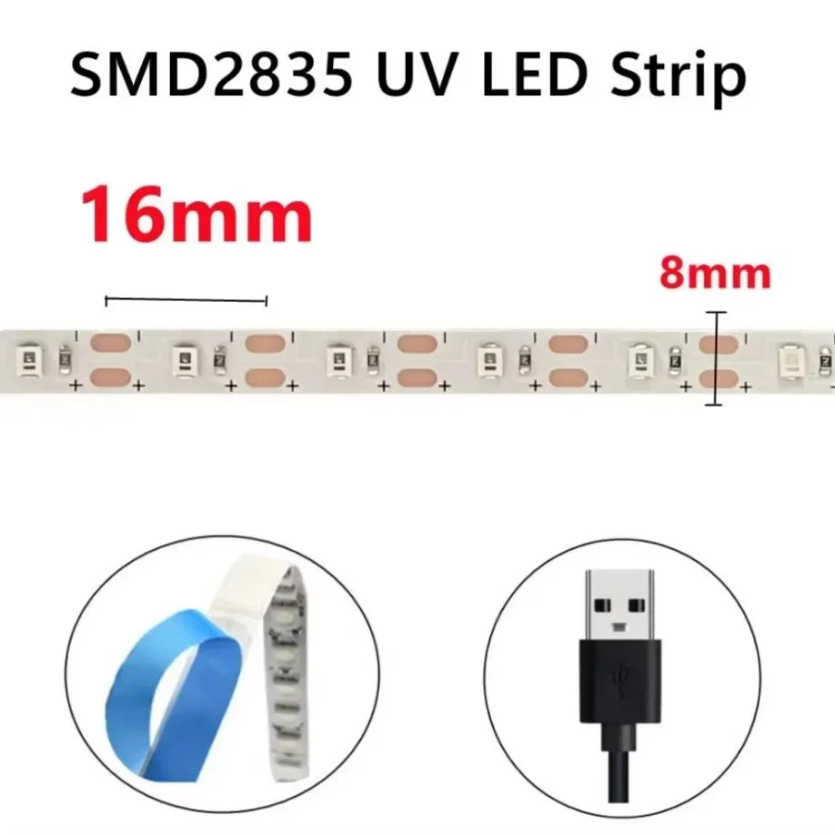 ruban led uv bleu points lumineux moderne adhésif connecteur usb câble usb 5v 60leds
