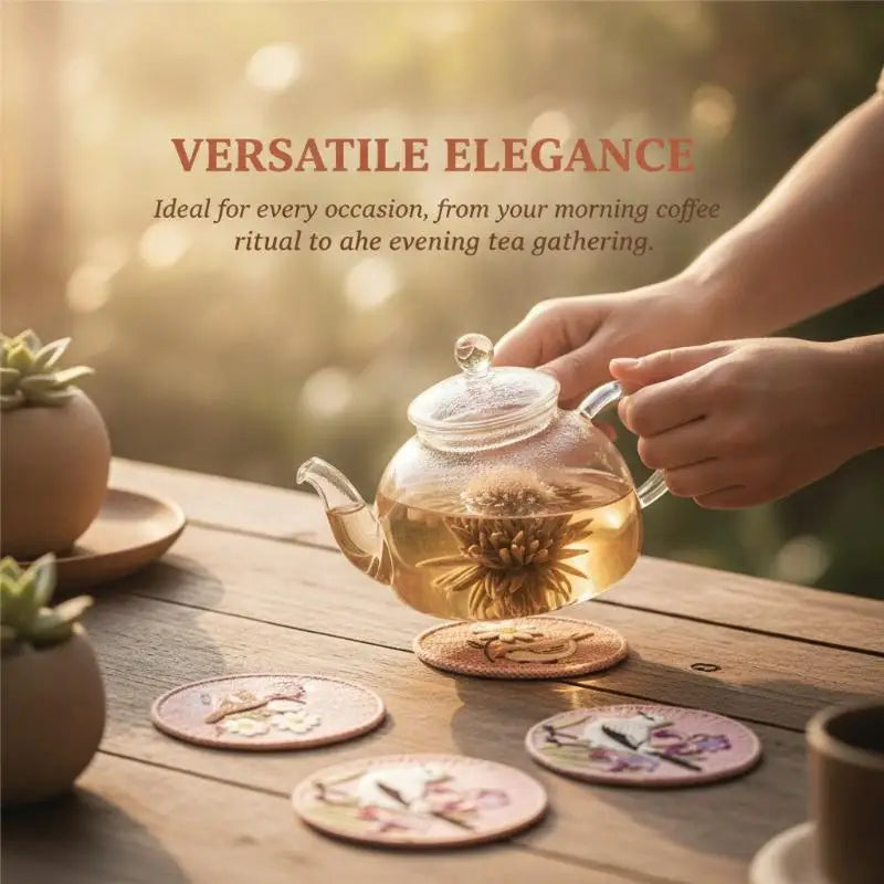 tapis protection tasses rose marron oiseaux fleurs brodés traditionnel artisanal coton polyester