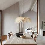 suspension moderne tissu plissé beige clair ampoule e27 salon salle manger neutral light