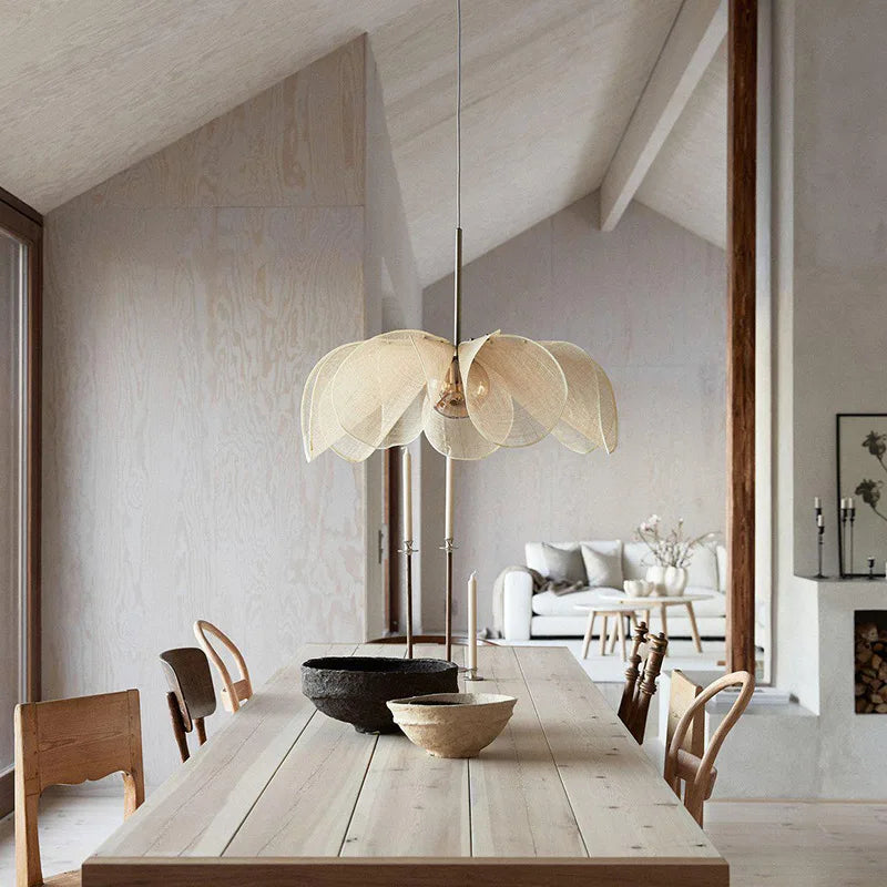 suspension moderne tissu plissé beige clair ampoule e27 salon salle manger neutral light