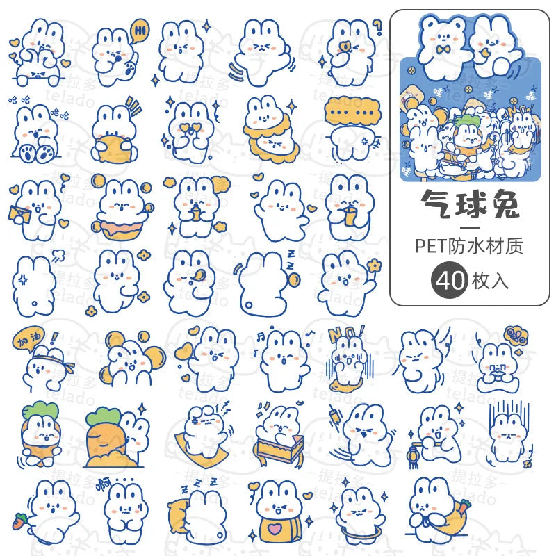 sticker kawaii mignon ours lapin coeur floral scrapbooking diy carte journal intime