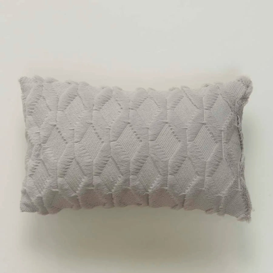 housse coussin décorative peluche géométrique moderne 30x50cm roseclair blancbeige grisclair