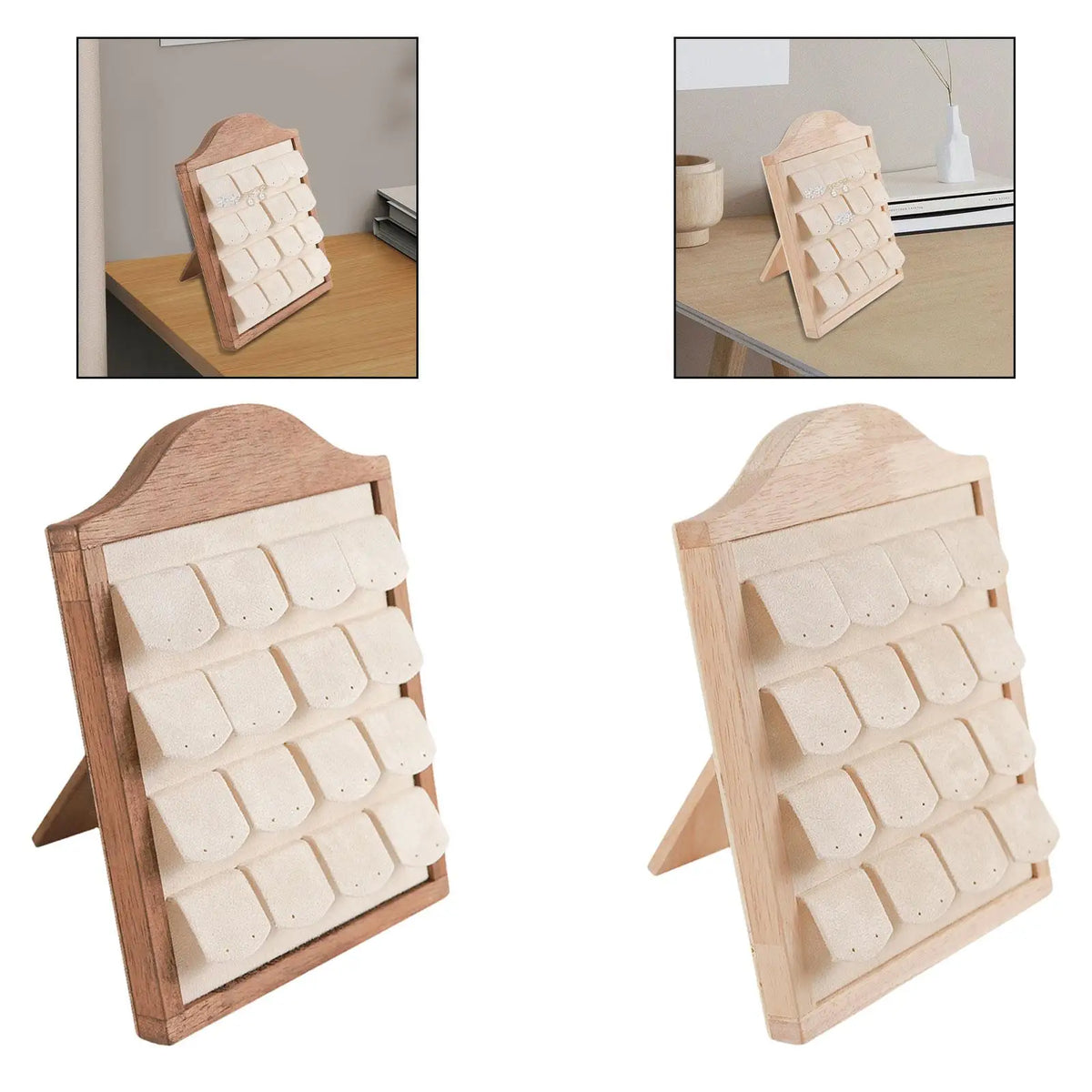 présentoir bijoux bois clair 16 paires velours grain rustique champêtre support
