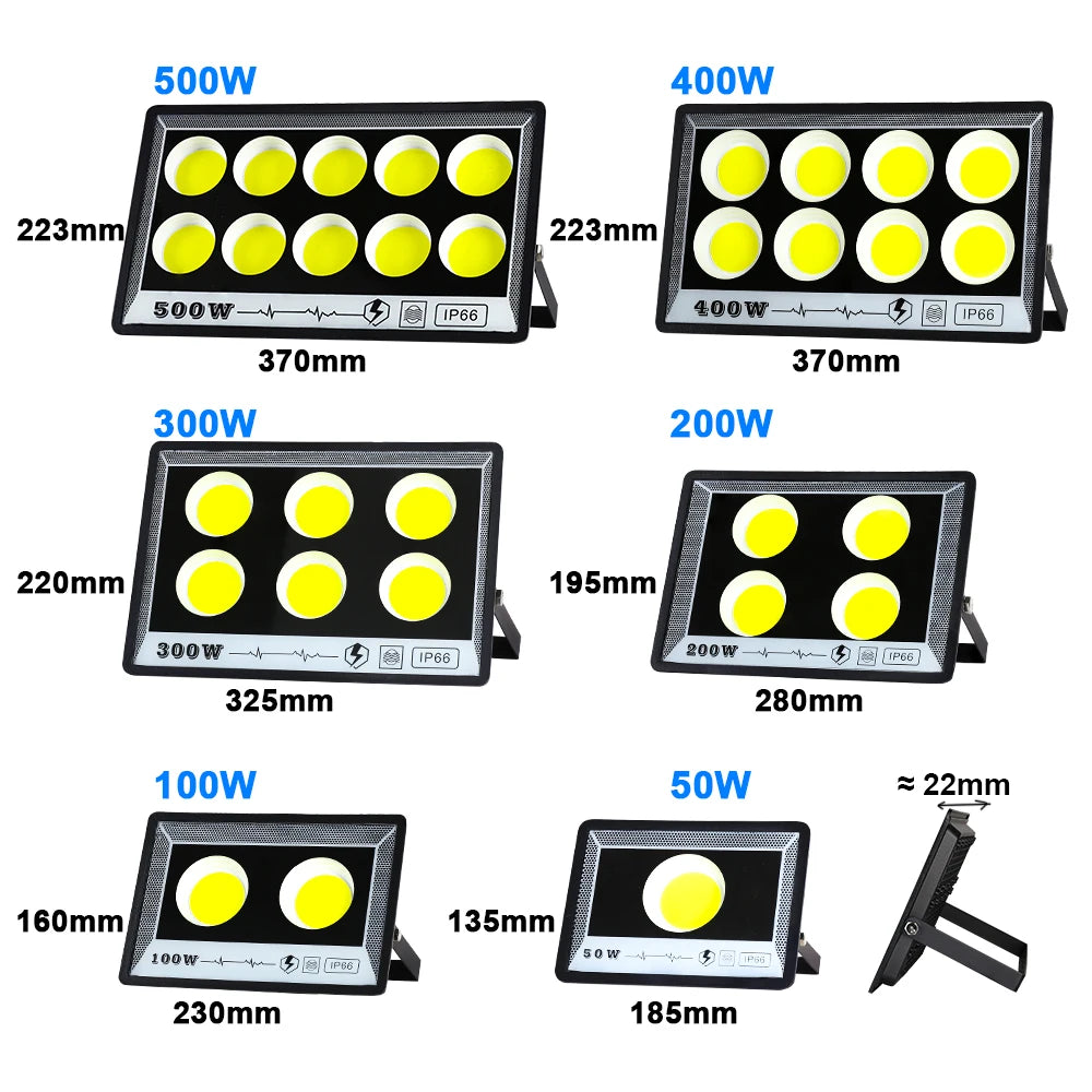 projecteur led moderne 200w 195mm 280mm noir lumières jaunes ip65extérieur