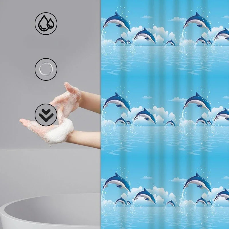 rideau douche dauphins sautant bleu clair nuages moderne rapide séchage ourlet standard peva appartment
