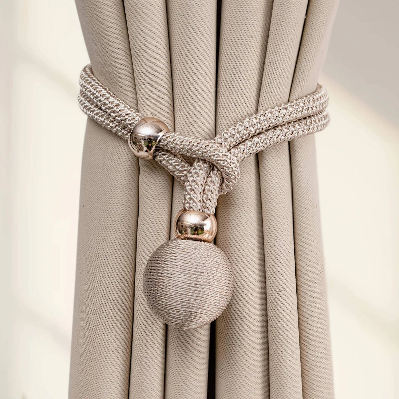 accessoires rideau tissu polyester cordon tressé couleur beige doré moderne fixations billes dorées
