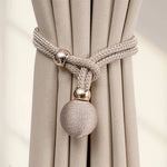 accessoires rideau tissu polyester cordon tressé couleur beige doré moderne fixations billes dorées