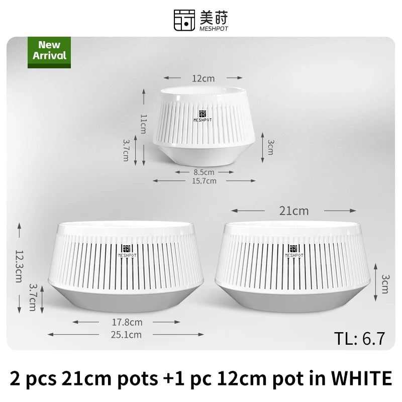 Pot bonsaï moderne saucer noir rayures verticales drainage 12cm 21cm