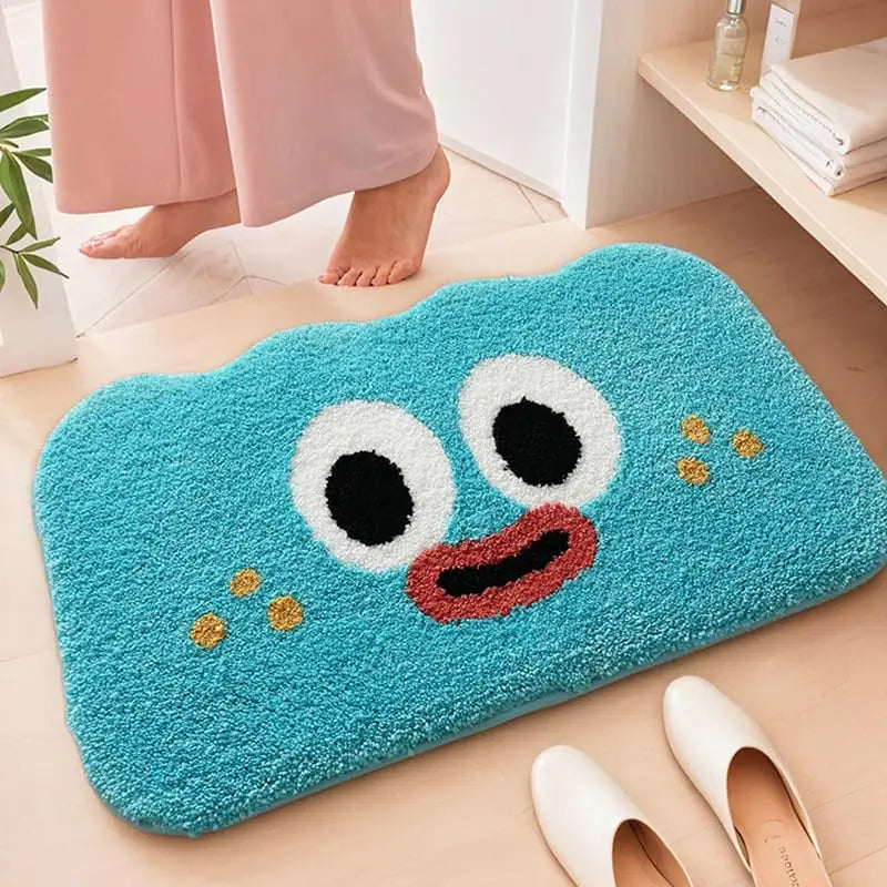 tapis bain imperméable antidérapant résistant taches visage animé bleu gris noir rose moderne