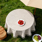 nappe ronde table extérieure beige clair franges pompons diamètre 60 90 160 180 cm