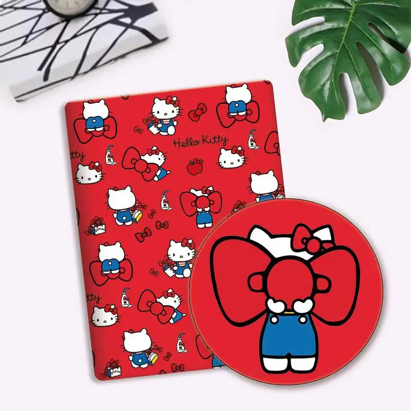 tissu coton sanrio hello kitty nœuds carreaux rouge noir protège carnet enfant résistance abrasion