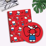 tissu coton sanrio hello kitty nœuds carreaux rouge noir protège carnet enfant résistance abrasion
