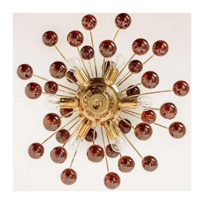 lustre moderne art déco doré violet marron sphères translucides salon chambre vintage