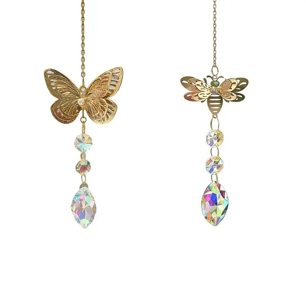 suncatchers abeille papillon cristal métal doré bohème décoratif lumineux or transparent