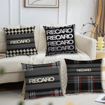 coussin carré moderne imprimé tartan noir blanc 45x45cm polyester amovible