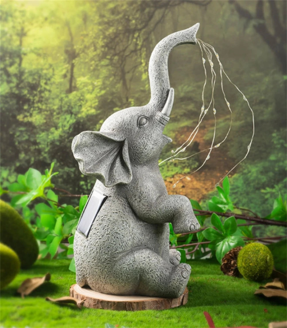 statue éléphant décorative guirlande led résine aspect pierre résistante intempériesextérieur zen