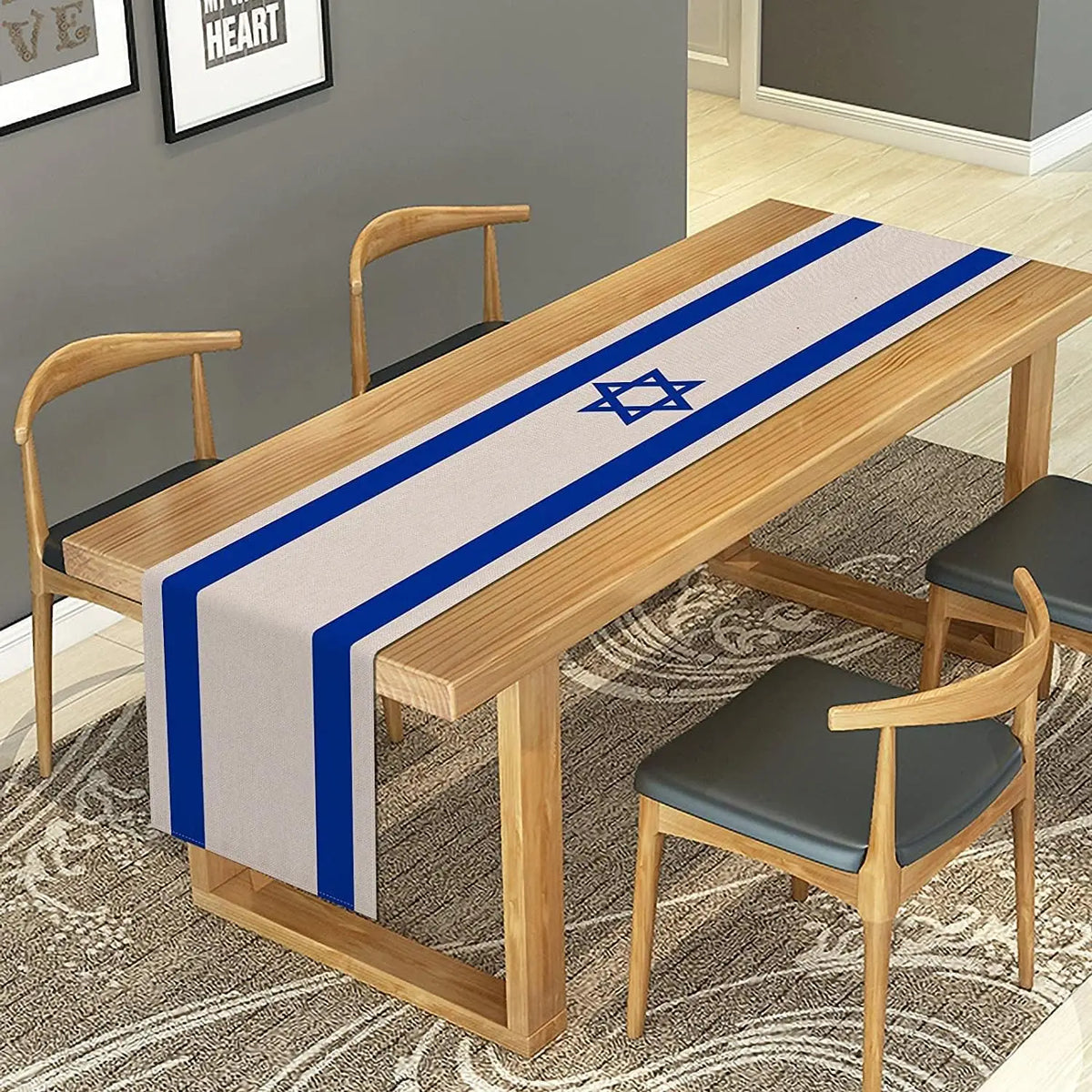 nappe lin étoile david drapeau israël pâques table moderne stripes décor patriotique blanc bleu
