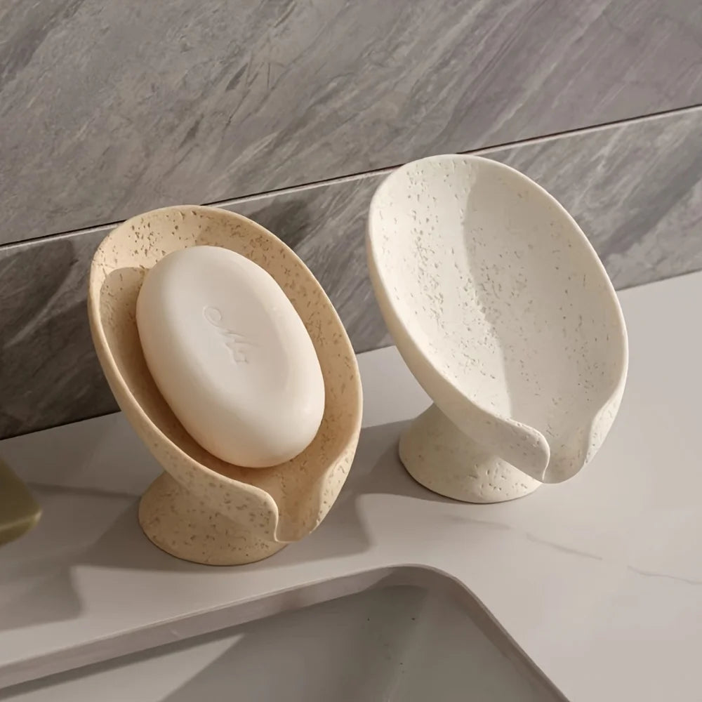 porte savon support feuille céramique texturée minimaliste salle bain ovale blanc beige