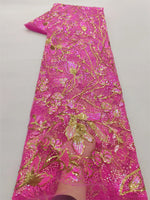tissu dentelle sequins violet bleu clair floral semi transparent mariage robe soirée