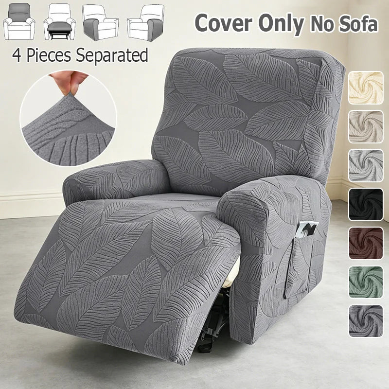 Housse fauteuil relax gris feuilles stylisées moderne poche lavable machine automne hiver