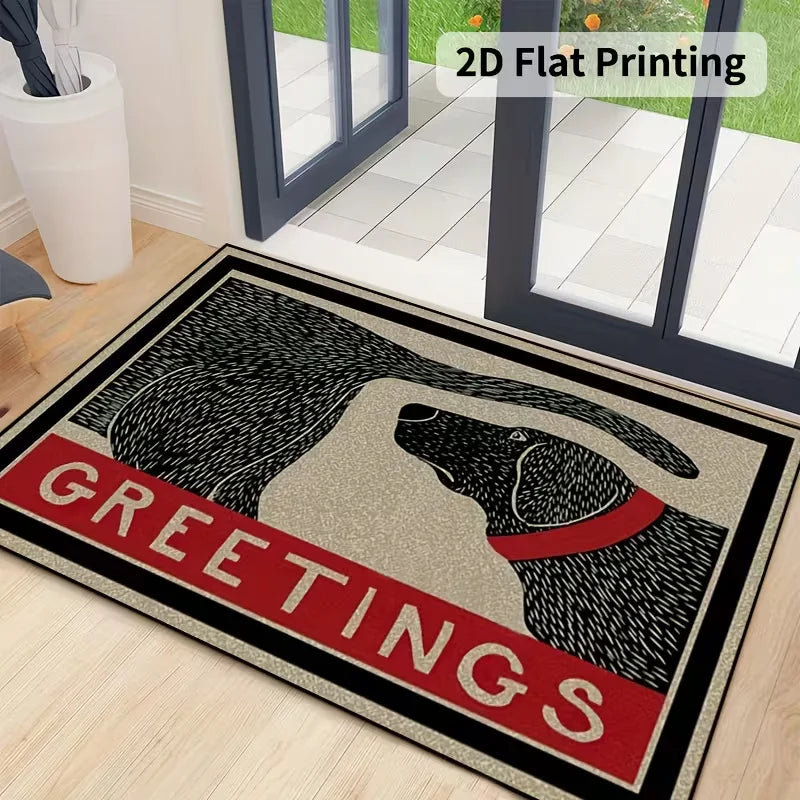 tapis sol antidérapant chien noir greetings rouge vintage