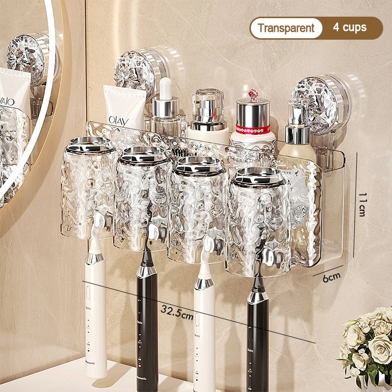 porte produits mural transparent texturé moderne ventouse brosses dents salle bain