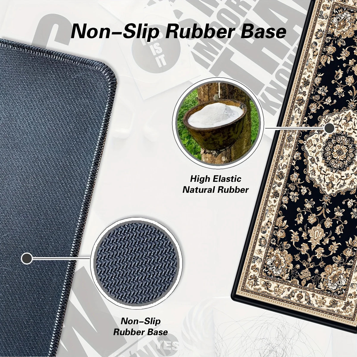 tapis noir floral classique opulent travail maison dimension 300x800 400x900