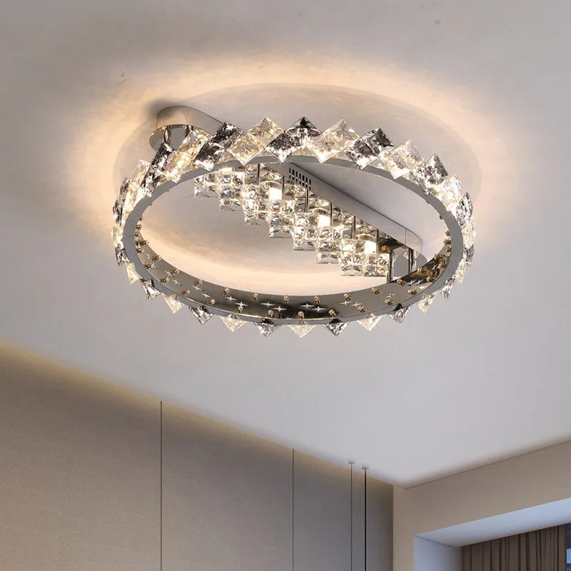 plafonnier crystal argenté moderne interrupteur bouton 2000 82000 lumens 15 30m²