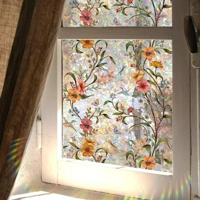 film décoratif fenêtre floral multicolore semi opaque moderne adhésif isolation uv do it yourself