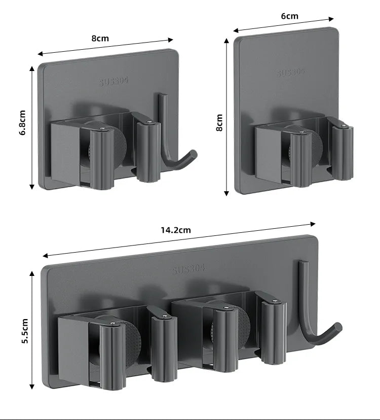 porte balais porte couverts adhésif mur noir gris moderne rangement cuisine salle bain