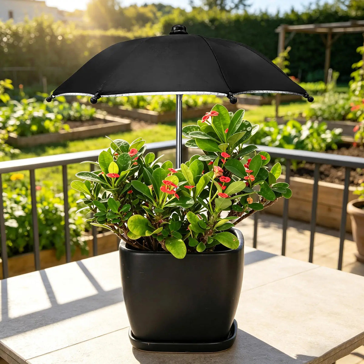 parasol plantes résistant intempéries toile protection solaire fleurs extérieures pot moderne tringle vert noir