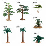 plantes artificielles réalistes feuilles larges troncs texturés base terreuse opacité vert brun jardin miniature