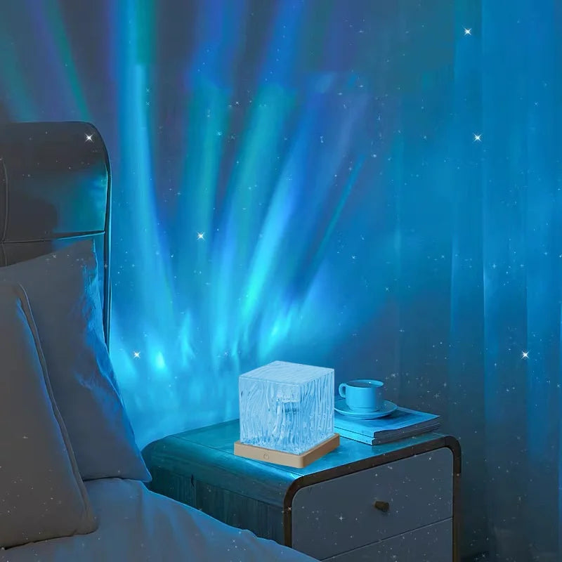 lampe projection effet aurore bleu violet vert moderne télécommande veilleuse chambre coucher