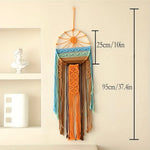 décoration murale bohème dreamcatcher macramé géométrique orange bleu marron artisanal chambre salon
