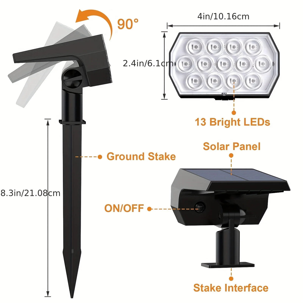 projecteur solaire led noir moderne ip65 modes autoinstallation festiveextérieur