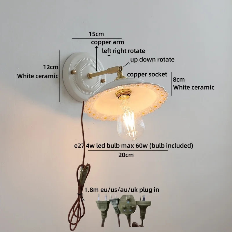 lampe murale fleurs bleues blanc doré LED classique vis fixation 4W max 60W