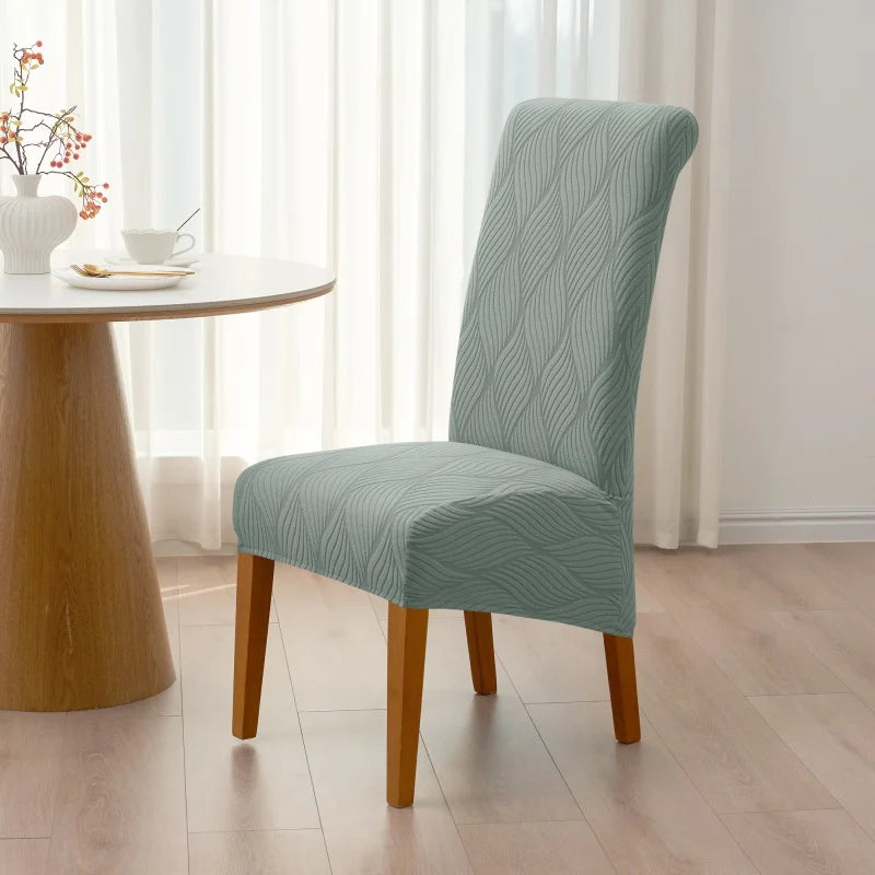 housse chaise extensible grise rayures diagonales élastique moderne salle manger maison