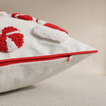coussin noël brodé blanc rouge motifs cannes sucre opacité décoratif zipper