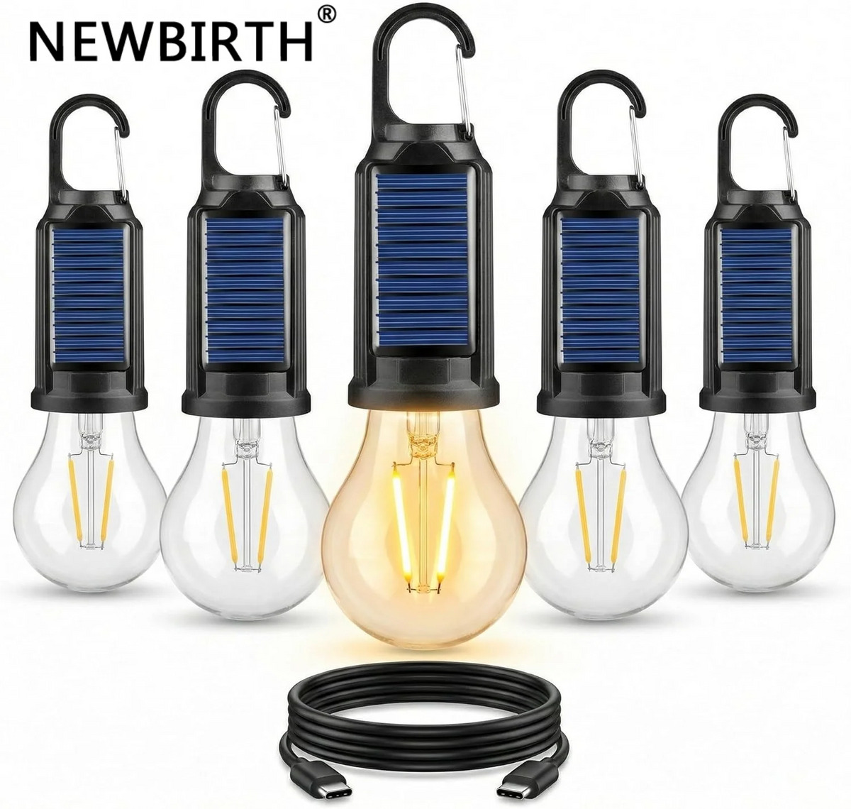 ampoule led solaire rechargeable usb filament doré transparente vintage camping nuit porte