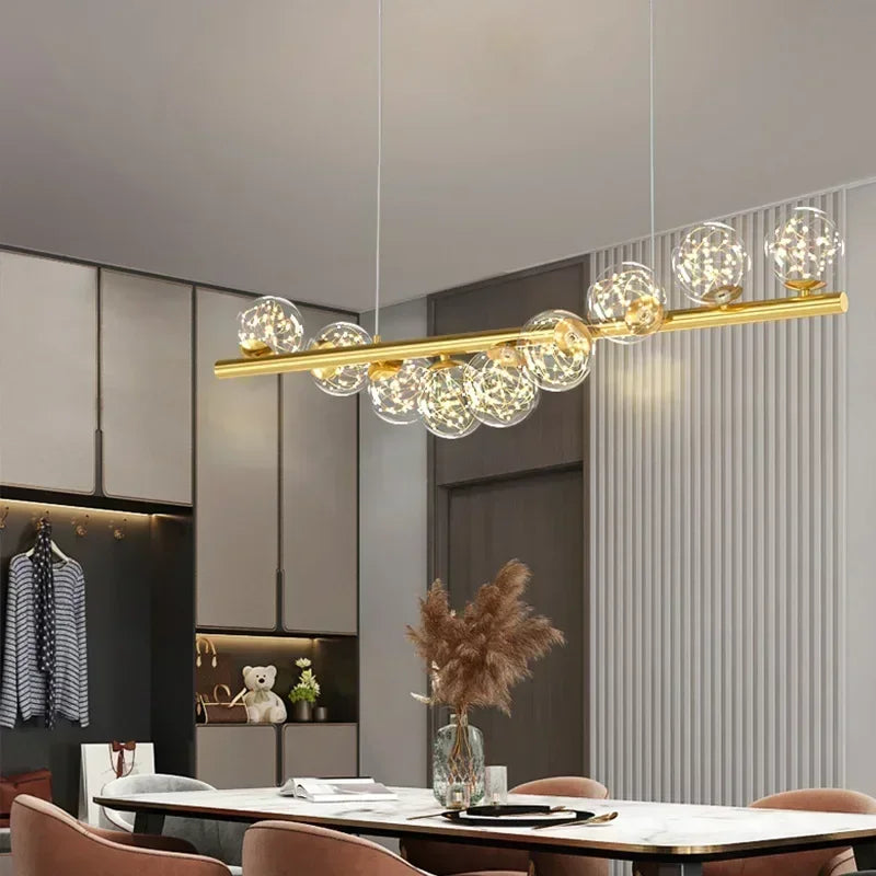 suspension lumineuse moderne boules translucides or blanc cuisine salon chambre