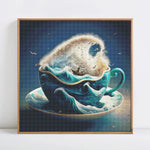 kit broderie paysage mer moderne toile coton imprimée bleu vert blanc abstraite aiguilles instructions